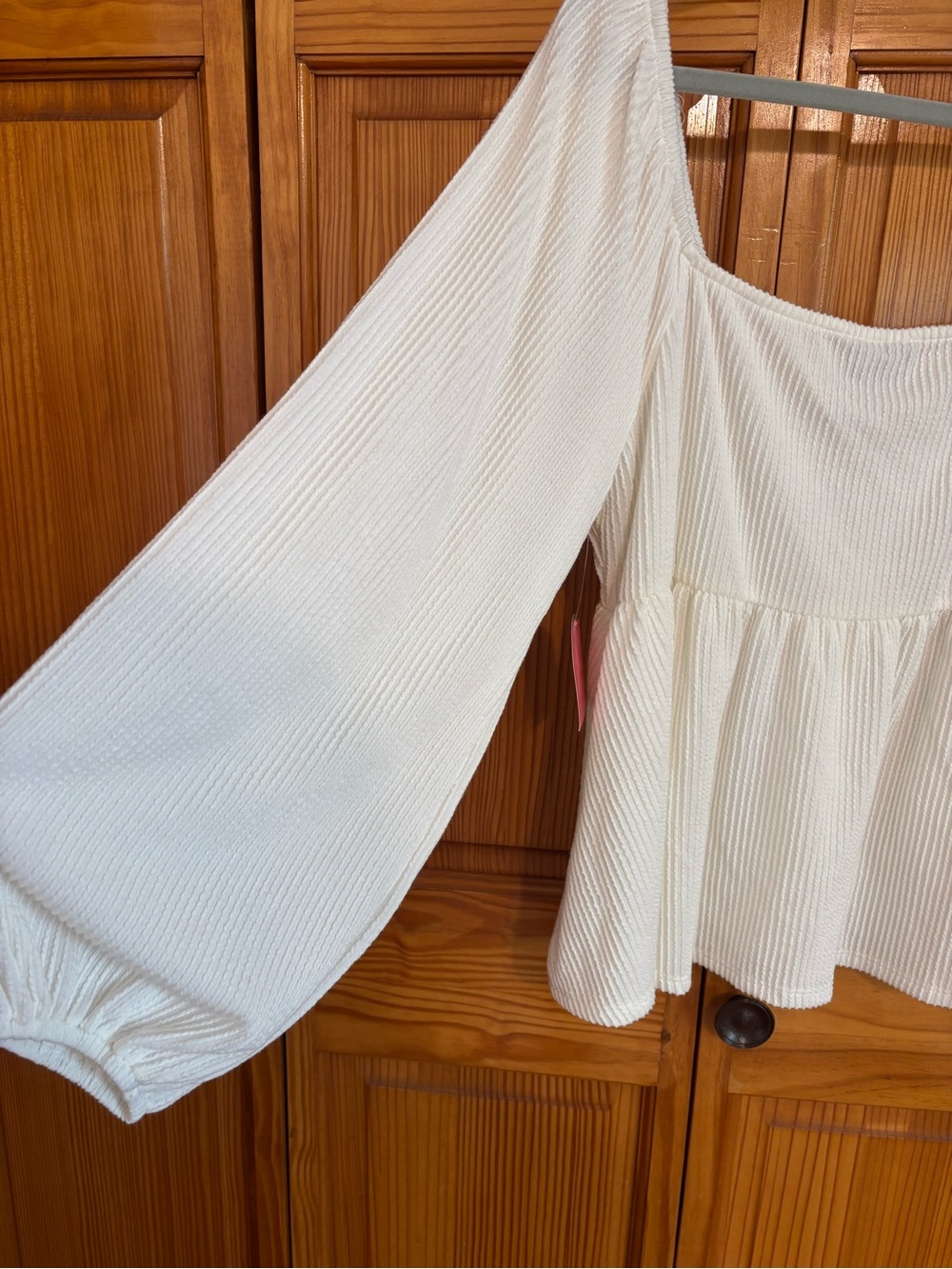 ARULA Cream Ribbed Long-Sleeve Peplum Top - Picture 5 of 6